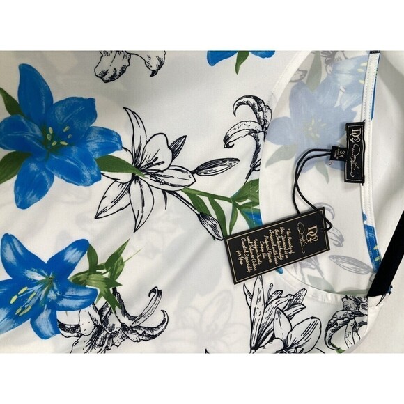 New DG2 Diane Gilman Floral Top Shirt 3/4 Sleeves Blue White Black Floral Ruffle - Picture 5 of 14
